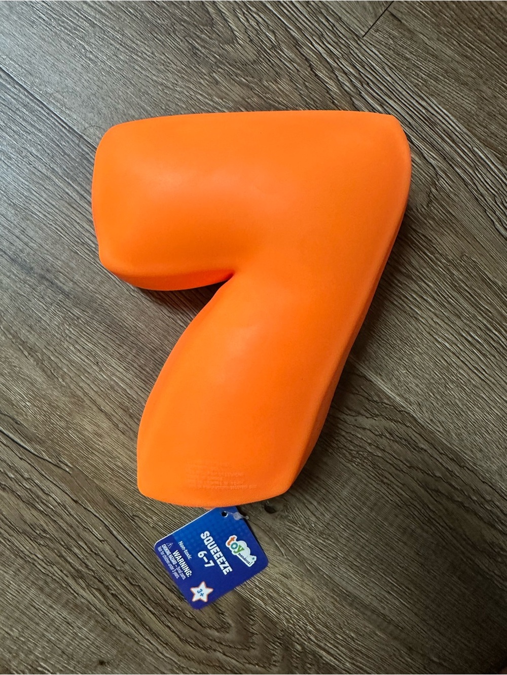 Toy Mendous Bright Orange Number 7 Squeezable 6-7 Toy